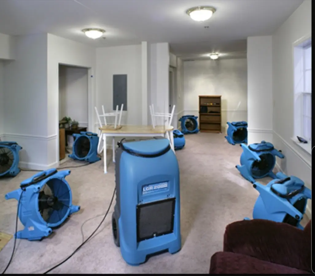 Air movers and dehumidifier setup for Water Damage Restoration in Huntington Beach